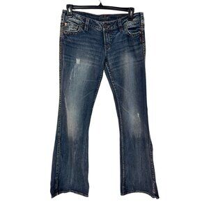 Silver Jeans Frances Bootcut Womens W31 Blue Distressed Denim Mid Rise Stretch